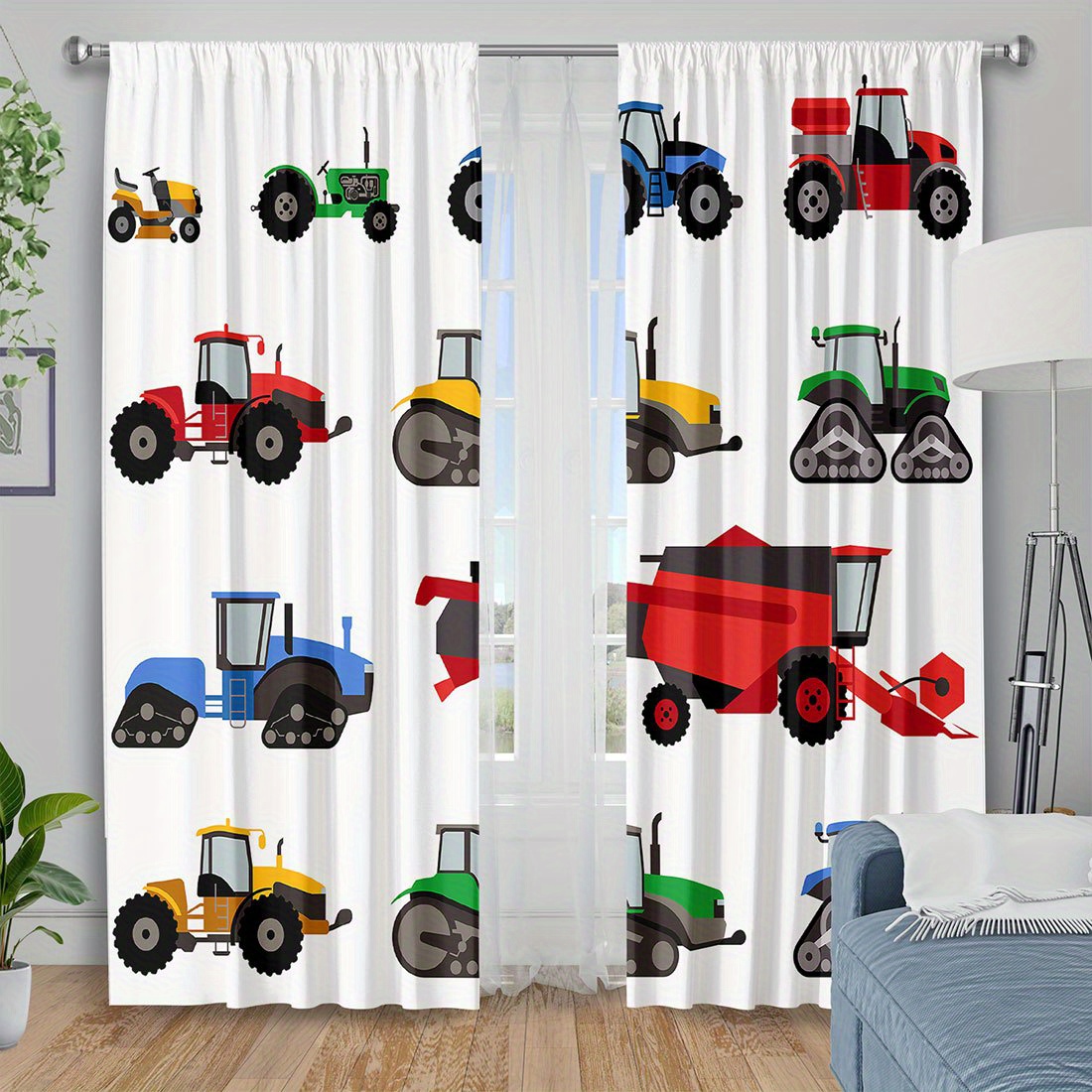 Agriculture Farming For Kids - Cartoon Tractor Curtain Colorful Farm Machinery